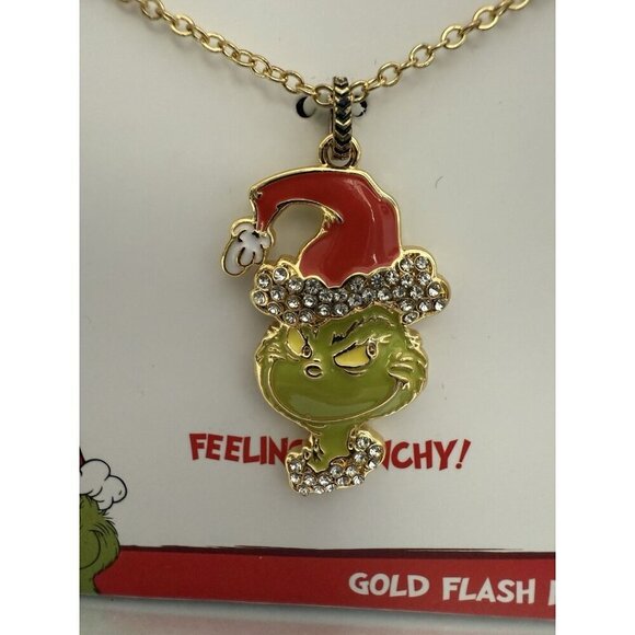 Grinch Gold Flash Plated Charm Necklace Feeling Grinchy Dr. Seuss New With Box - Picture 1 of 5